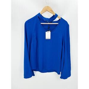 Rebel Top Women NWT 24W Royal Blue Long Bell Sleeve Keyhole Cutout Blouse